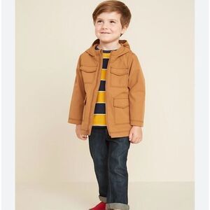 old navy toddler boys 5T Hooded Utility Jacket tan brown coat quilted lined